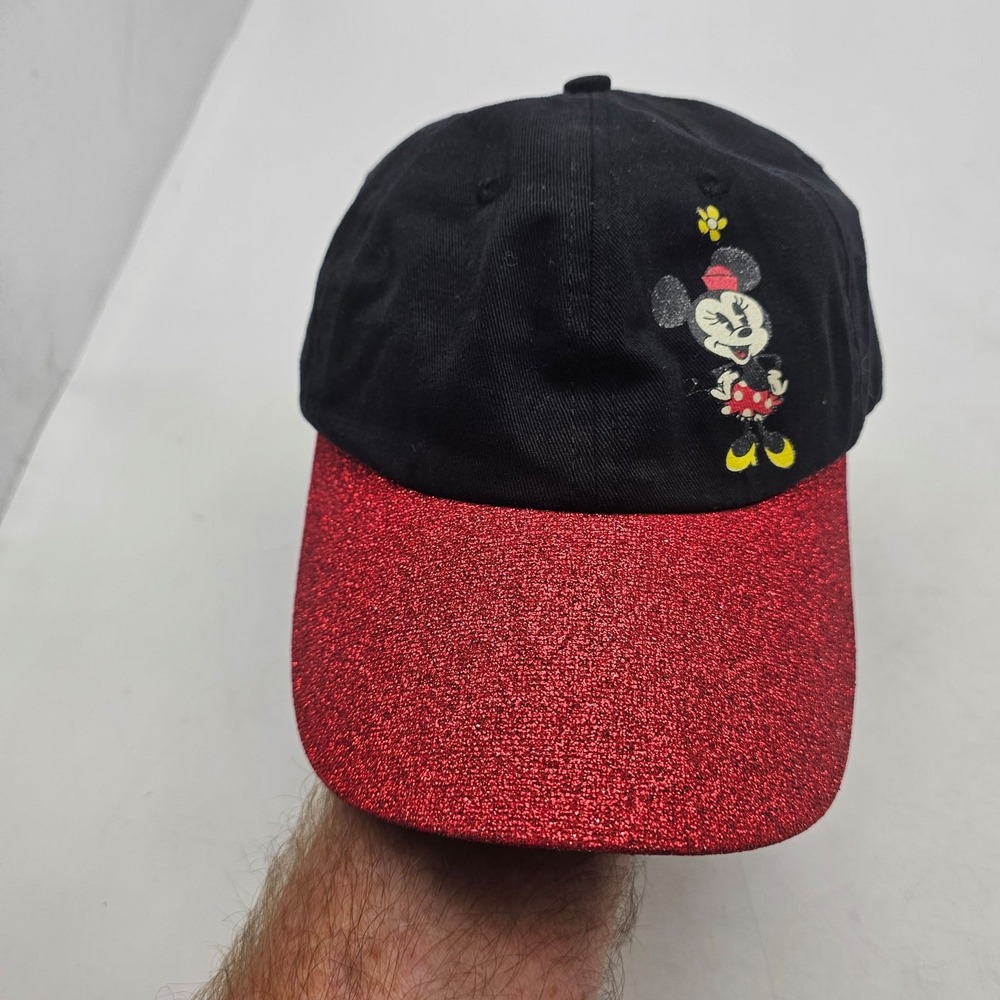 Disney Parks Minnie Mouse Youth Hat Cap 54-58cm Red Glitter Brim Adjustable